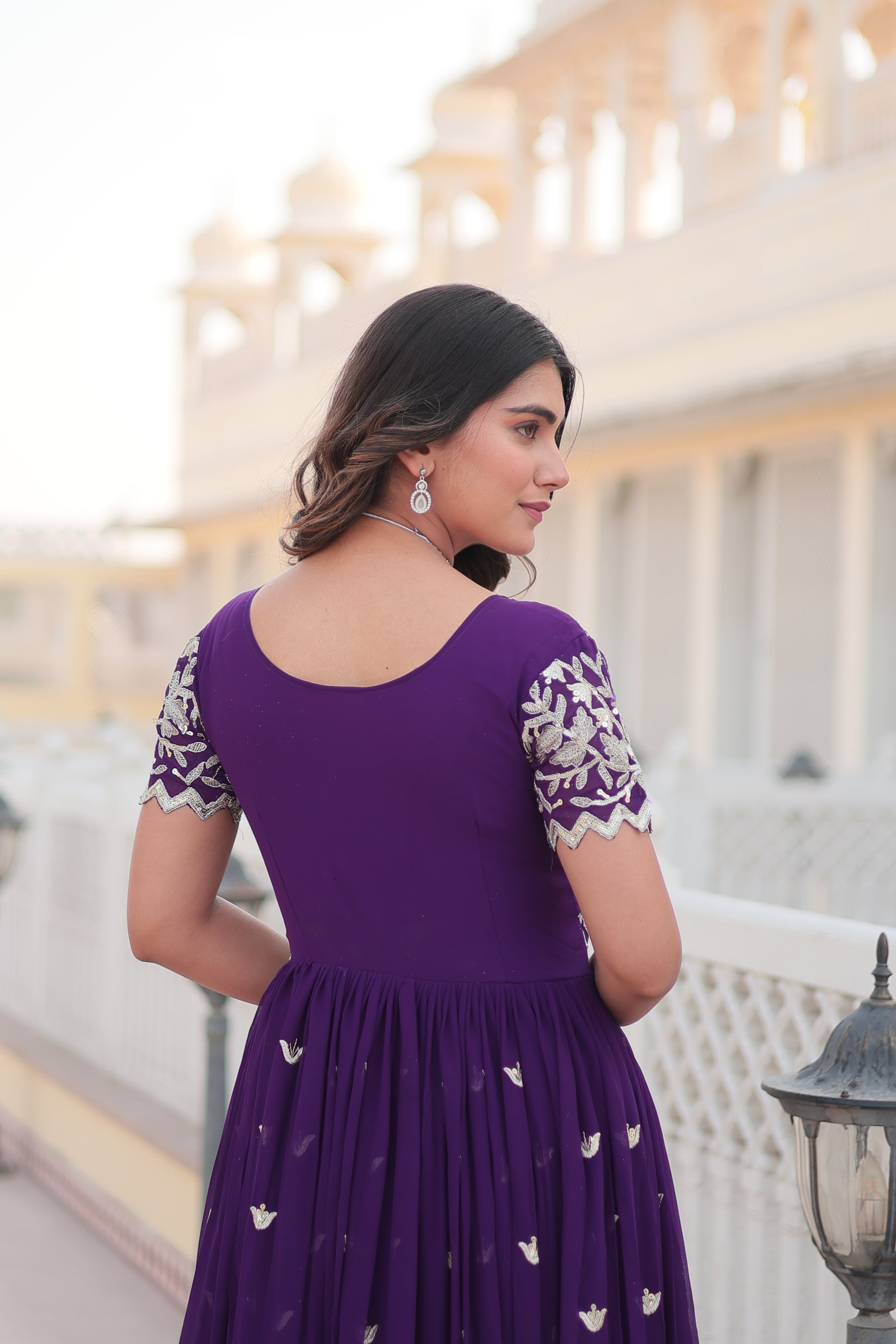 MEERA PURPLE SEQUINS EMBROIDERED WORK GOWN