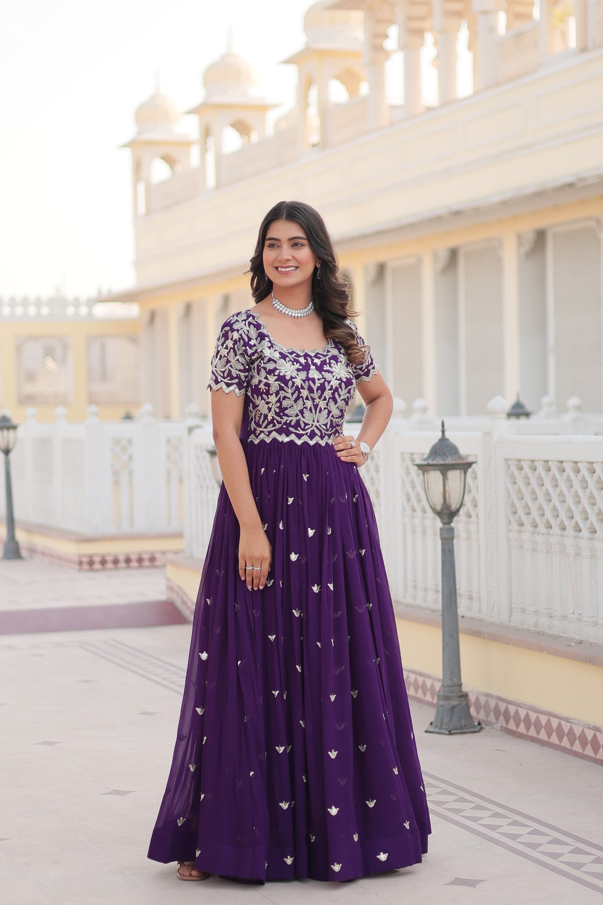 MEERA PURPLE SEQUINS EMBROIDERED WORK GOWN