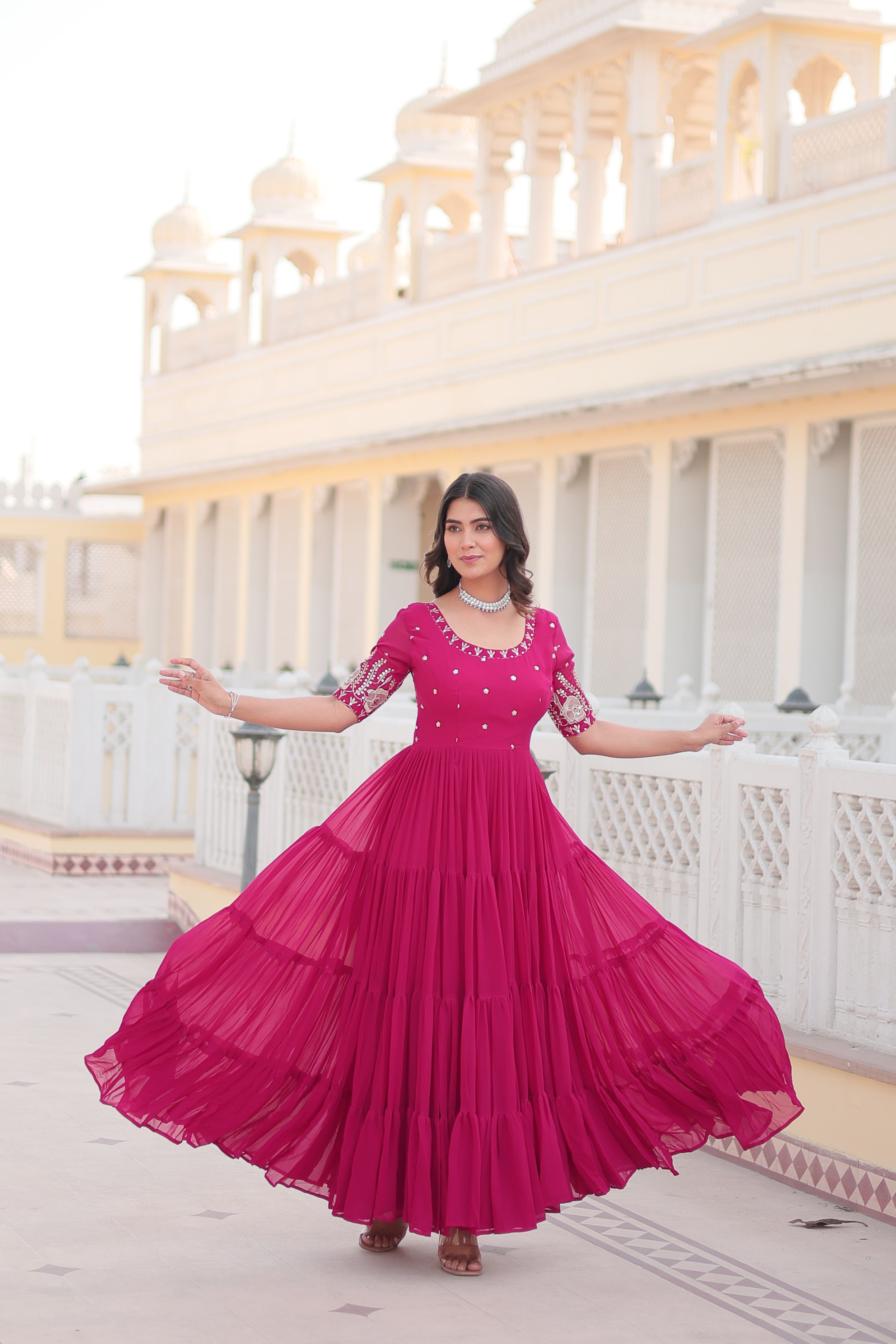 MINAXI PINK BEAUTIFUL EMBROIDERED GOWN