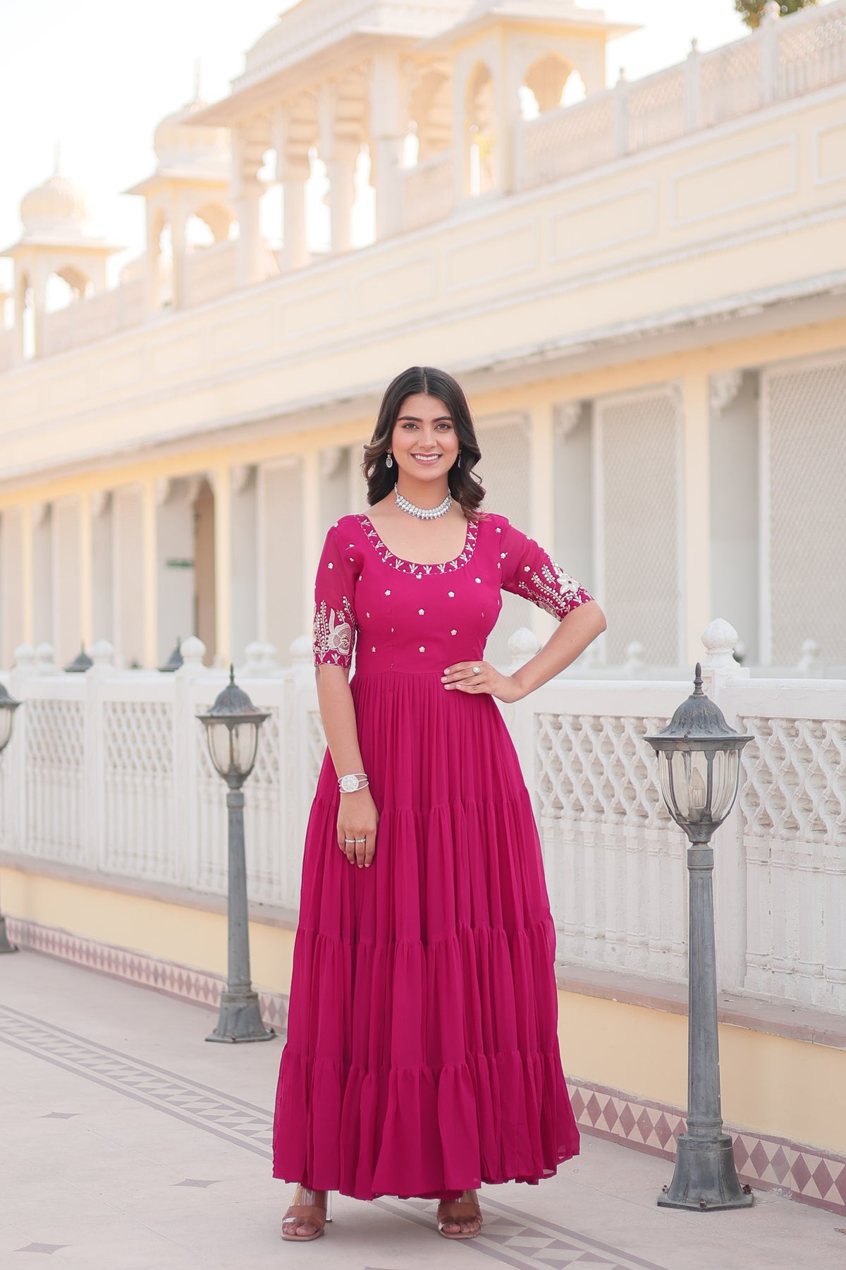 MINAXI PINK BEAUTIFUL EMBROIDERED GOWN