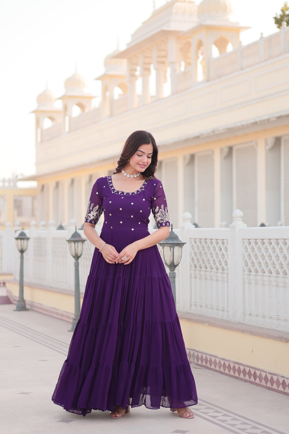 MINAXI PURPLE BEAUTIFUL EMBROIDERED GOWN