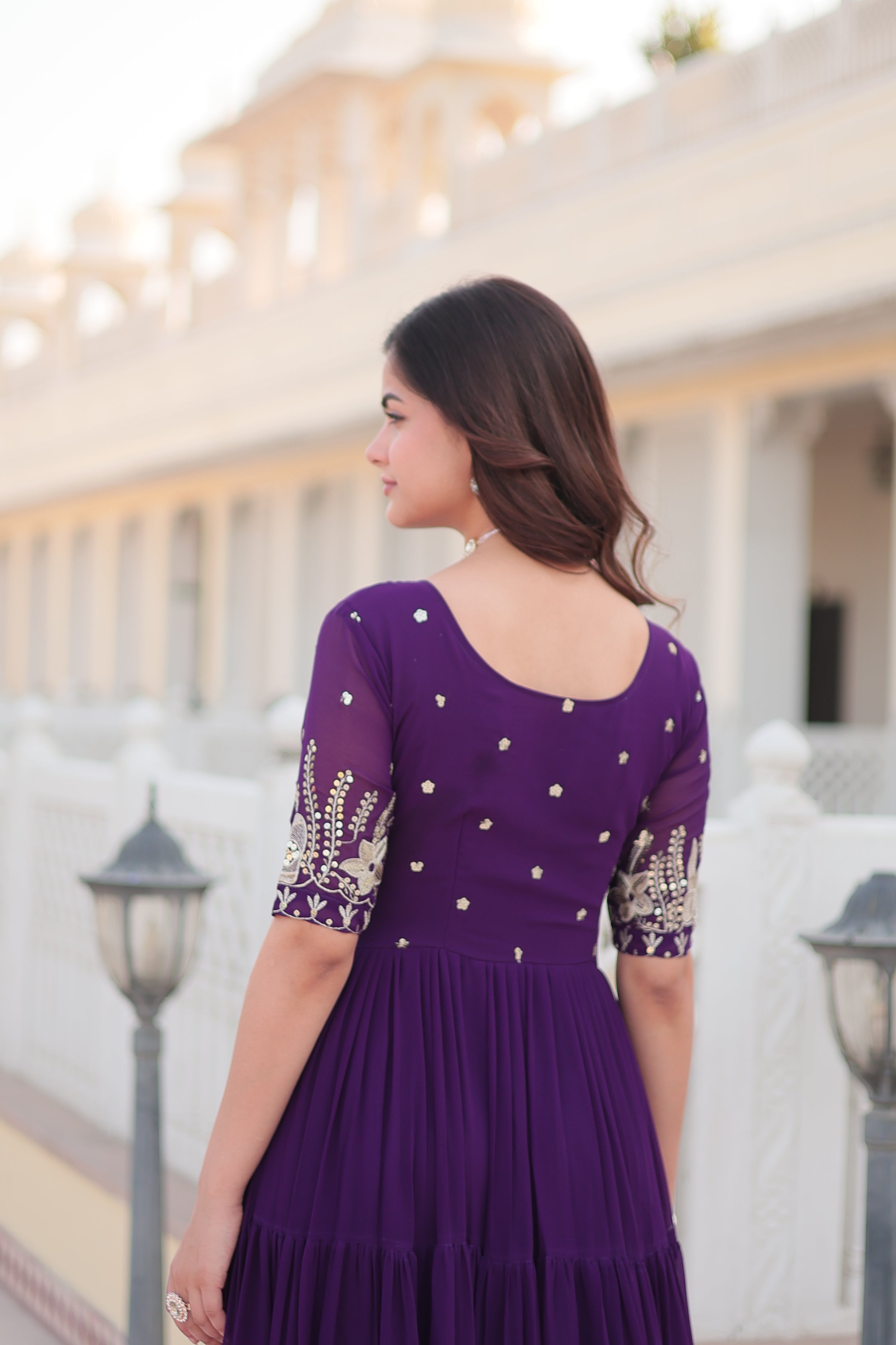 MINAXI PURPLE BEAUTIFUL EMBROIDERED GOWN