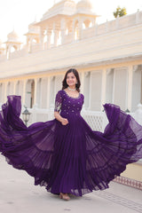 MINAXI PURPLE BEAUTIFUL EMBROIDERED GOWN