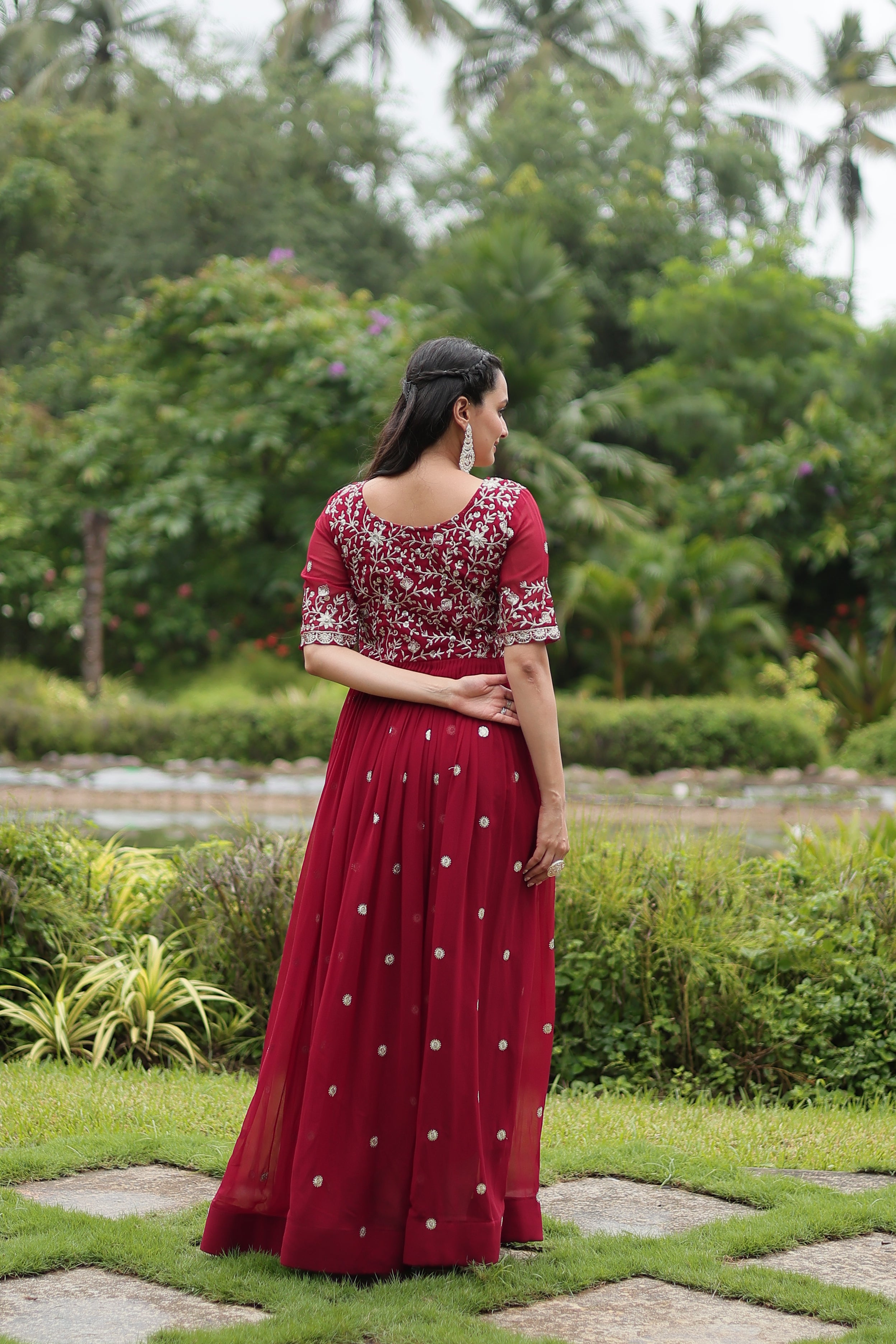 MITHILA MAROON BROIDERED ZARI SEQUINS WORK GOWN