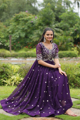 MITHILA PURPLE BROIDERED ZARI SEQUINS WORK GOWN