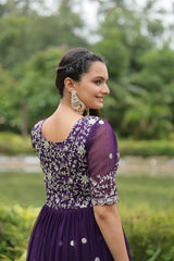 MITHILA PURPLE BROIDERED ZARI SEQUINS WORK GOWN