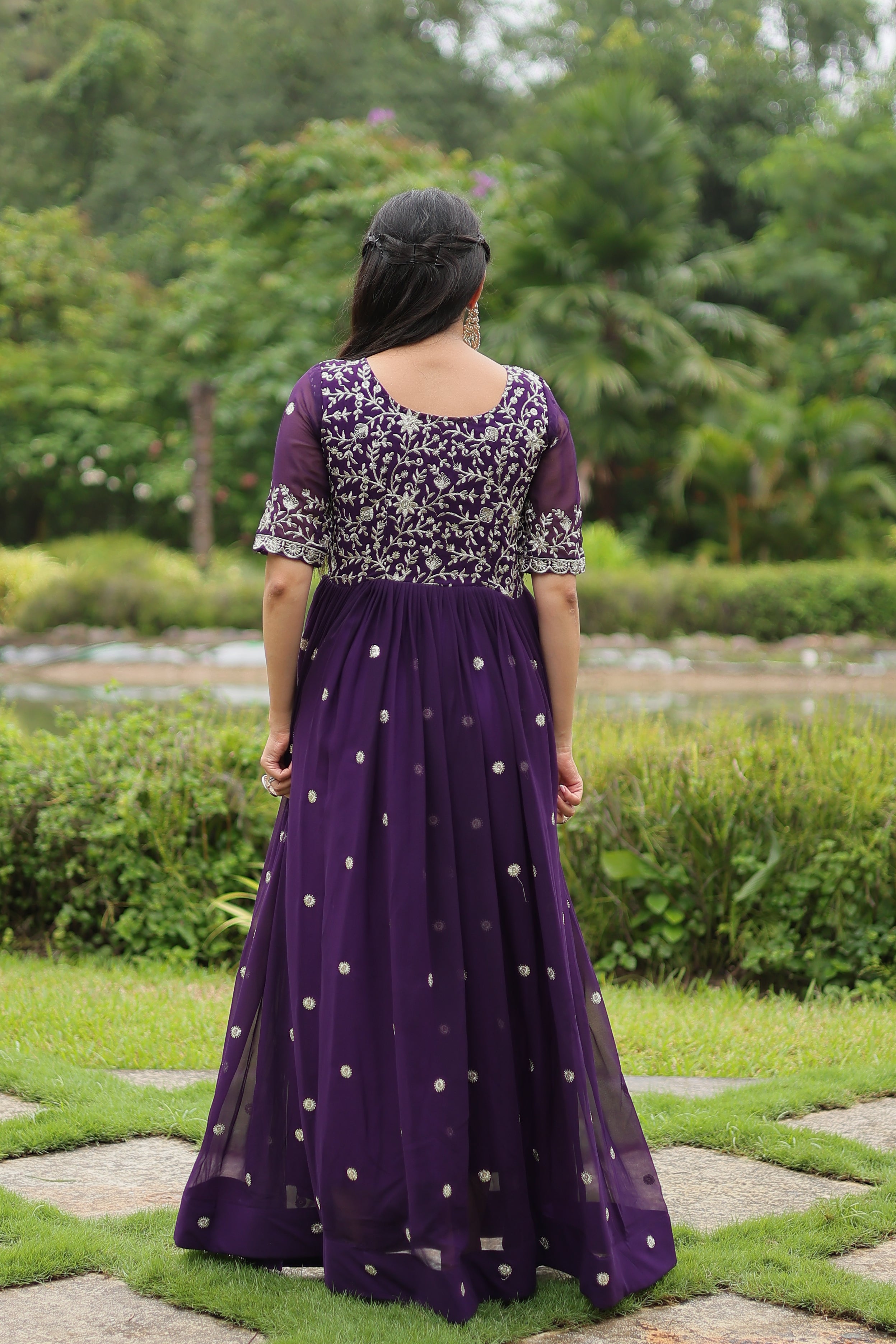 MITHILA PURPLE BROIDERED ZARI SEQUINS WORK GOWN