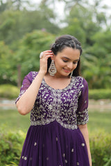 MITHILA PURPLE BROIDERED ZARI SEQUINS WORK GOWN