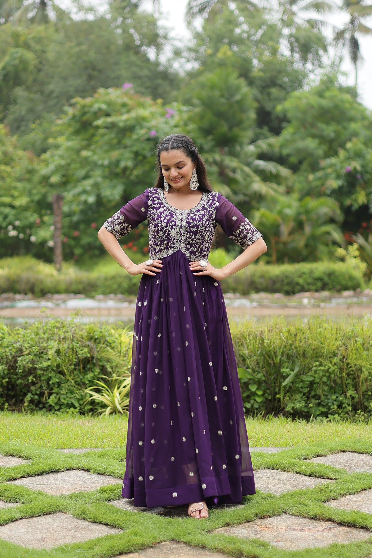 MITHILA PURPLE BROIDERED ZARI SEQUINS WORK GOWN