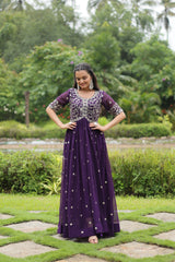 MITHILA PURPLE BROIDERED ZARI SEQUINS WORK GOWN