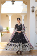 MOXA BLACK GEORGETTE EMBROIDERED ZARI  SEQUINS WORK GOWN WITH DUPATTA