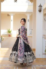 MOXA BLACK GEORGETTE EMBROIDERED ZARI  SEQUINS WORK GOWN WITH DUPATTA