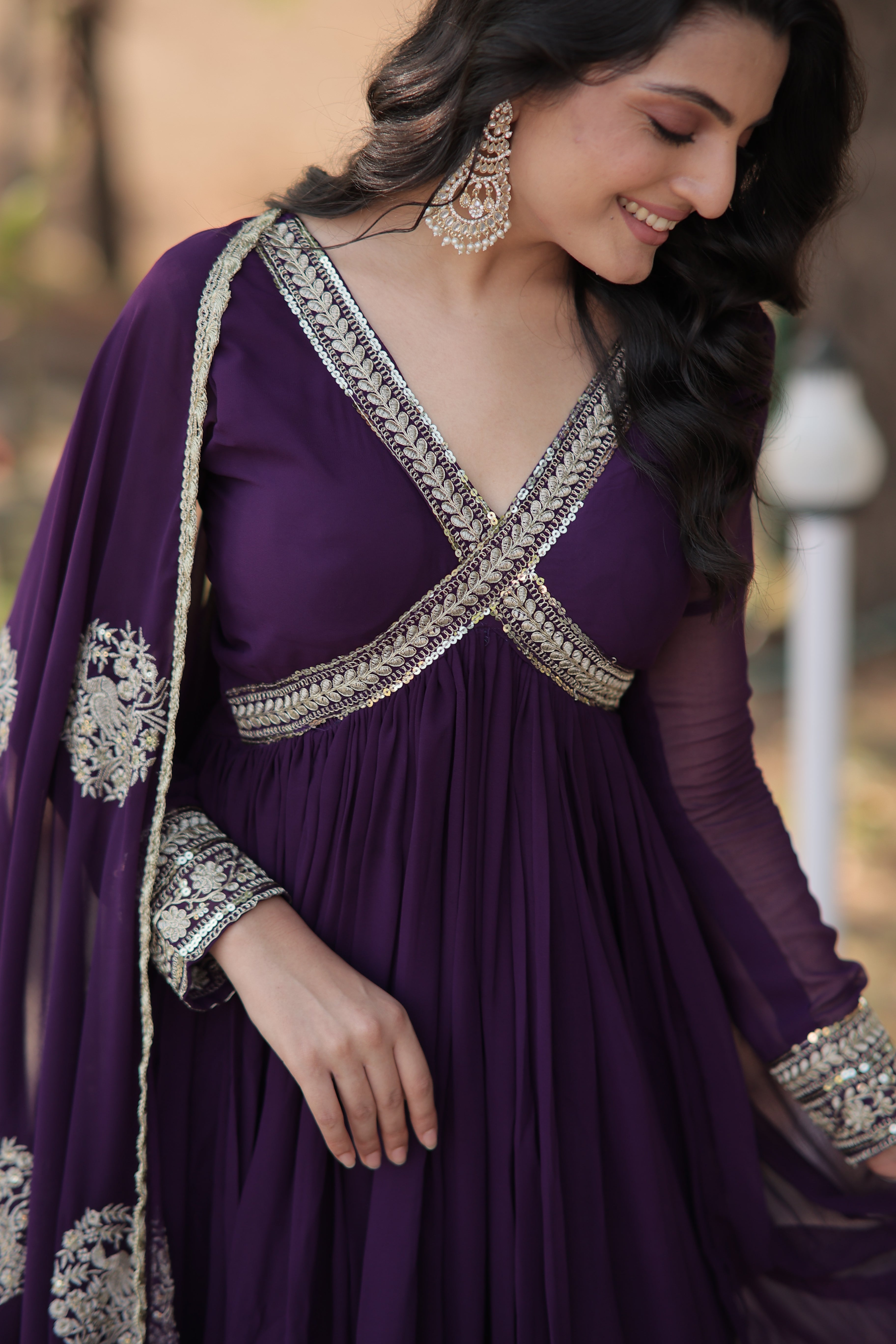 NEHA PURPLE EMBROIDERED GOWN WITH DUPATTA