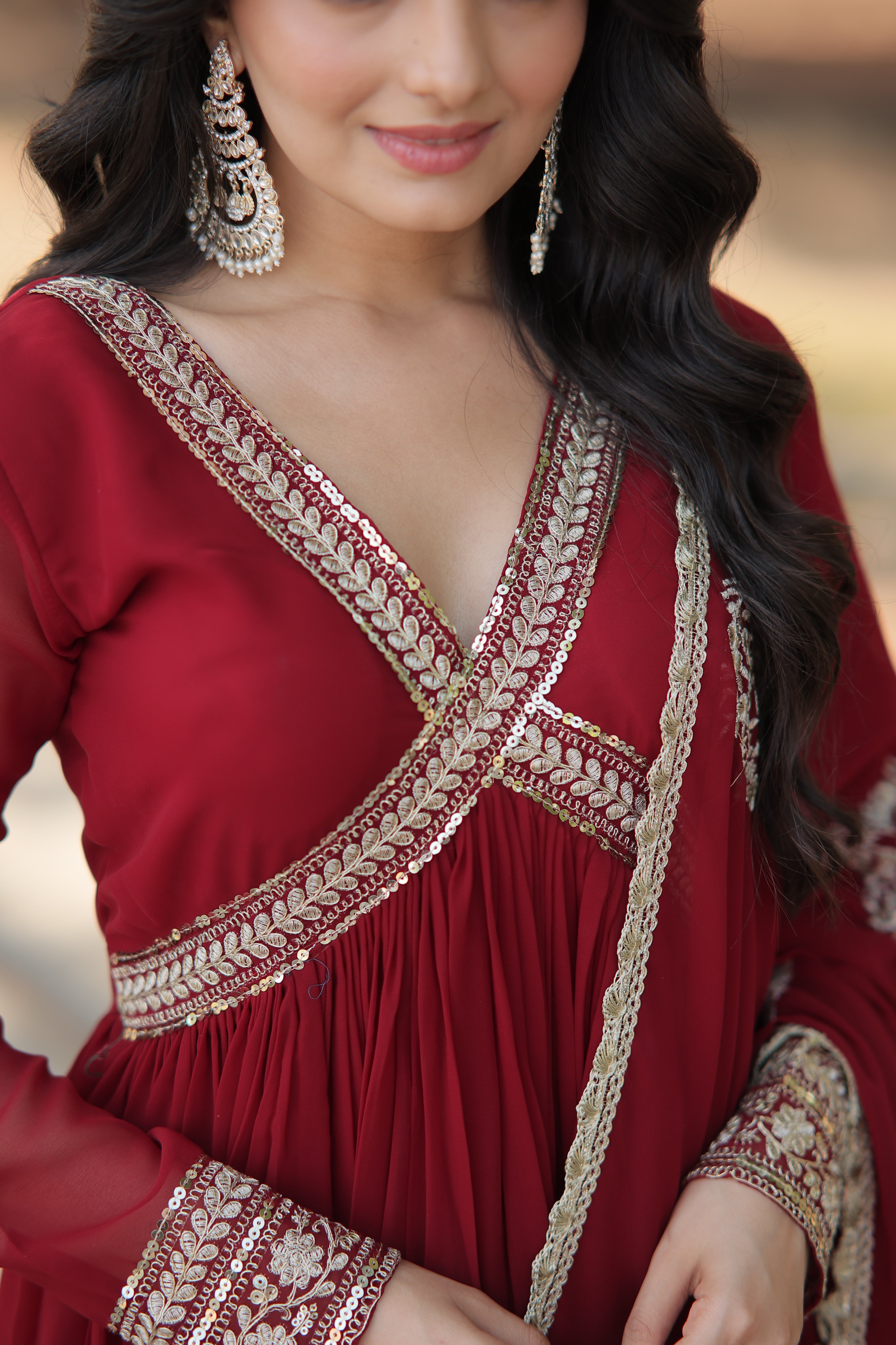 NEHA MAROON EMBROIDERED GOWN WITH DUPATTA