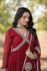 NEHA MAROON EMBROIDERED GOWN WITH DUPATTA