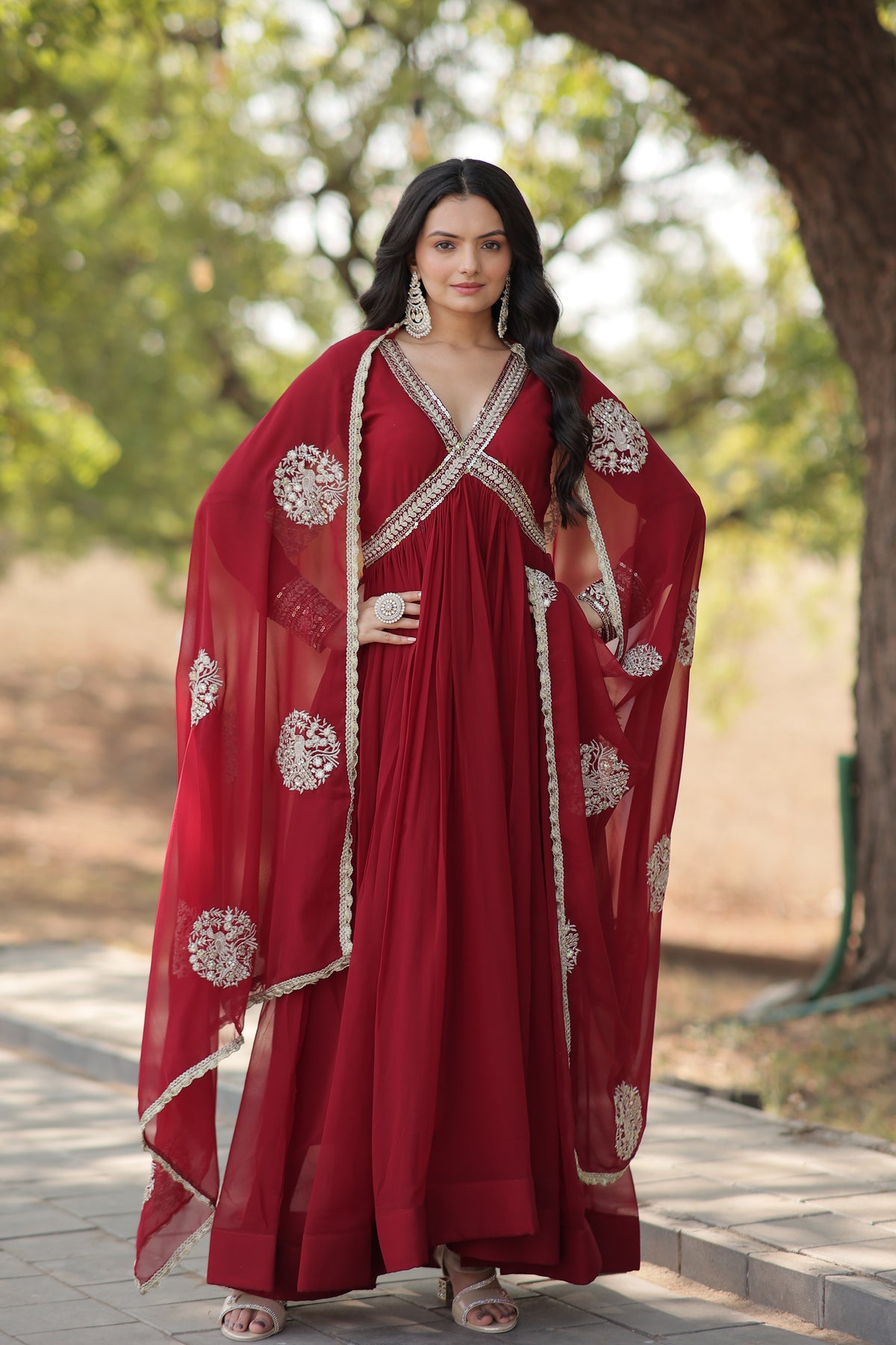 NEHA MAROON EMBROIDERED GOWN WITH DUPATTA