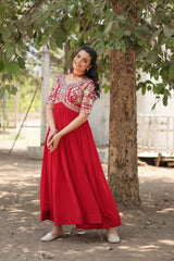 NIDHI RED THREAD AND SEQUINS EMBROIDERED GOWN