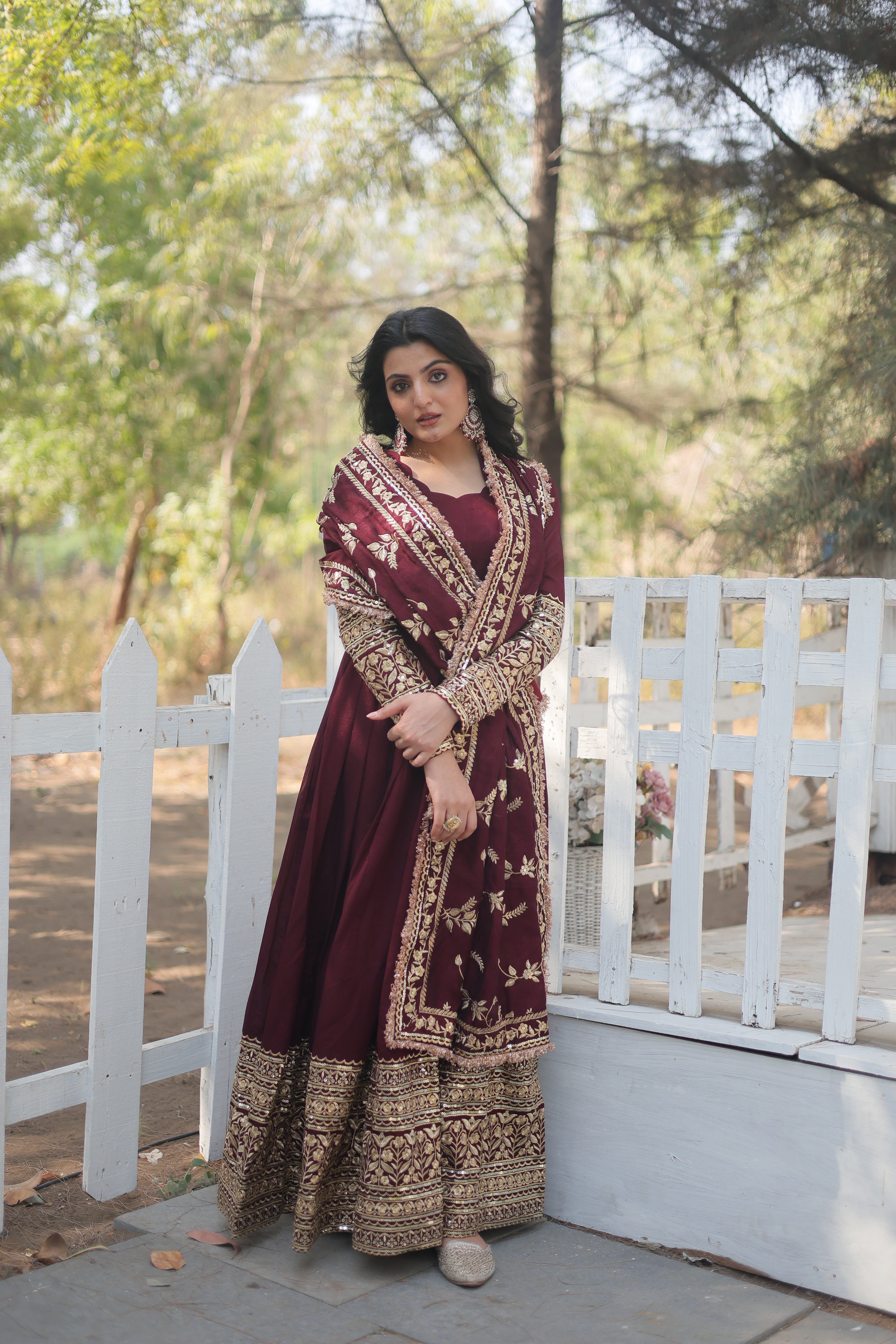 RADHA ETHINIC MITIF DARK MAROON GOWN WITH DUPATTA