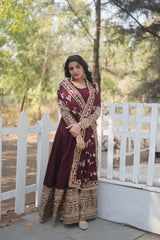 RADHA ETHINIC MITIF DARK MAROON GOWN WITH DUPATTA