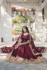 RADHA ETHINIC MITIF DARK MAROON GOWN WITH DUPATTA