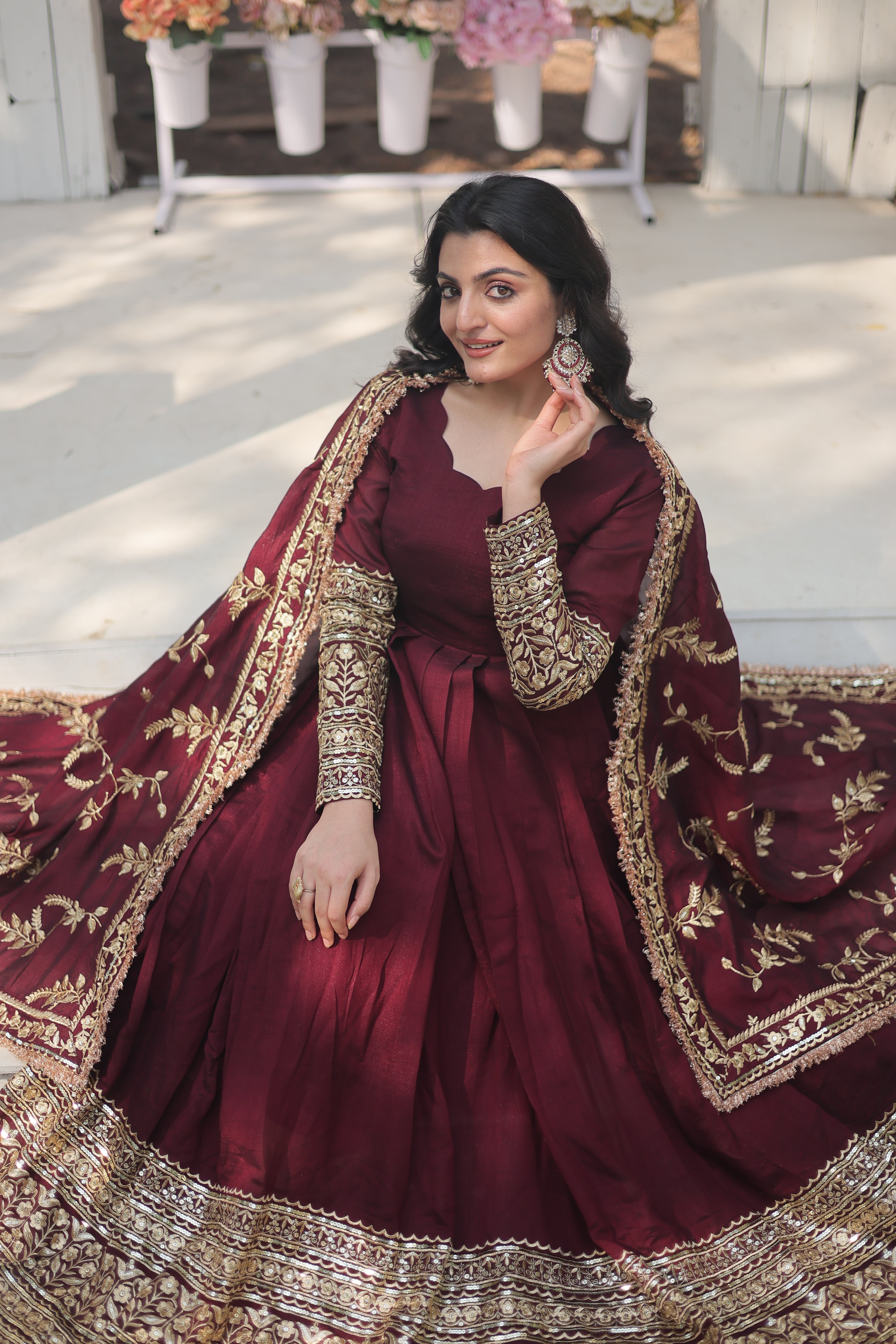 RADHA ETHINIC MITIF DARK MAROON GOWN WITH DUPATTA