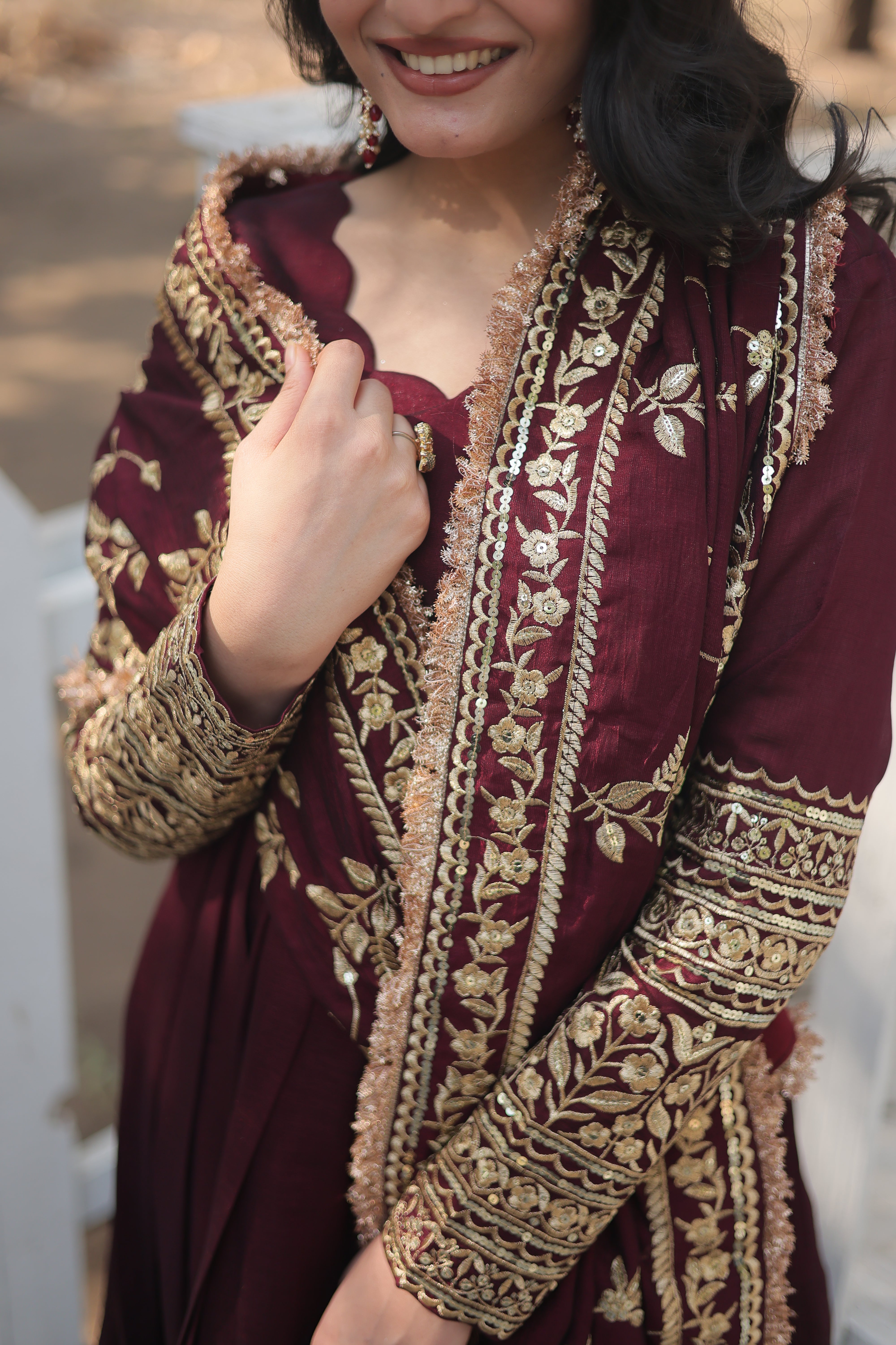 RADHA ETHINIC MITIF DARK MAROON GOWN WITH DUPATTA