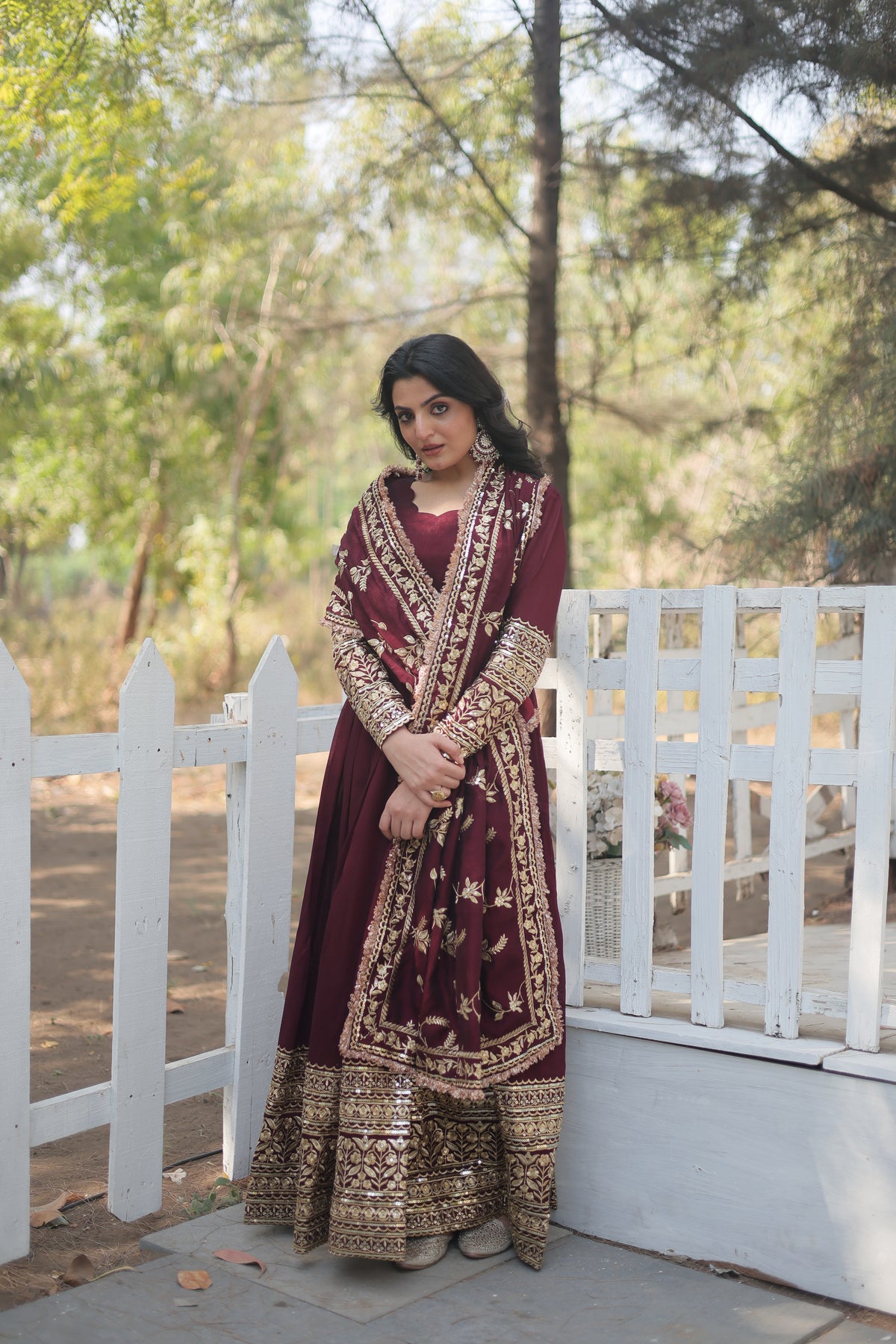 RADHA ETHINIC MITIF DARK MAROON GOWN WITH DUPATTA