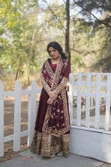 RADHA ETHINIC MITIF DARK MAROON GOWN WITH DUPATTA