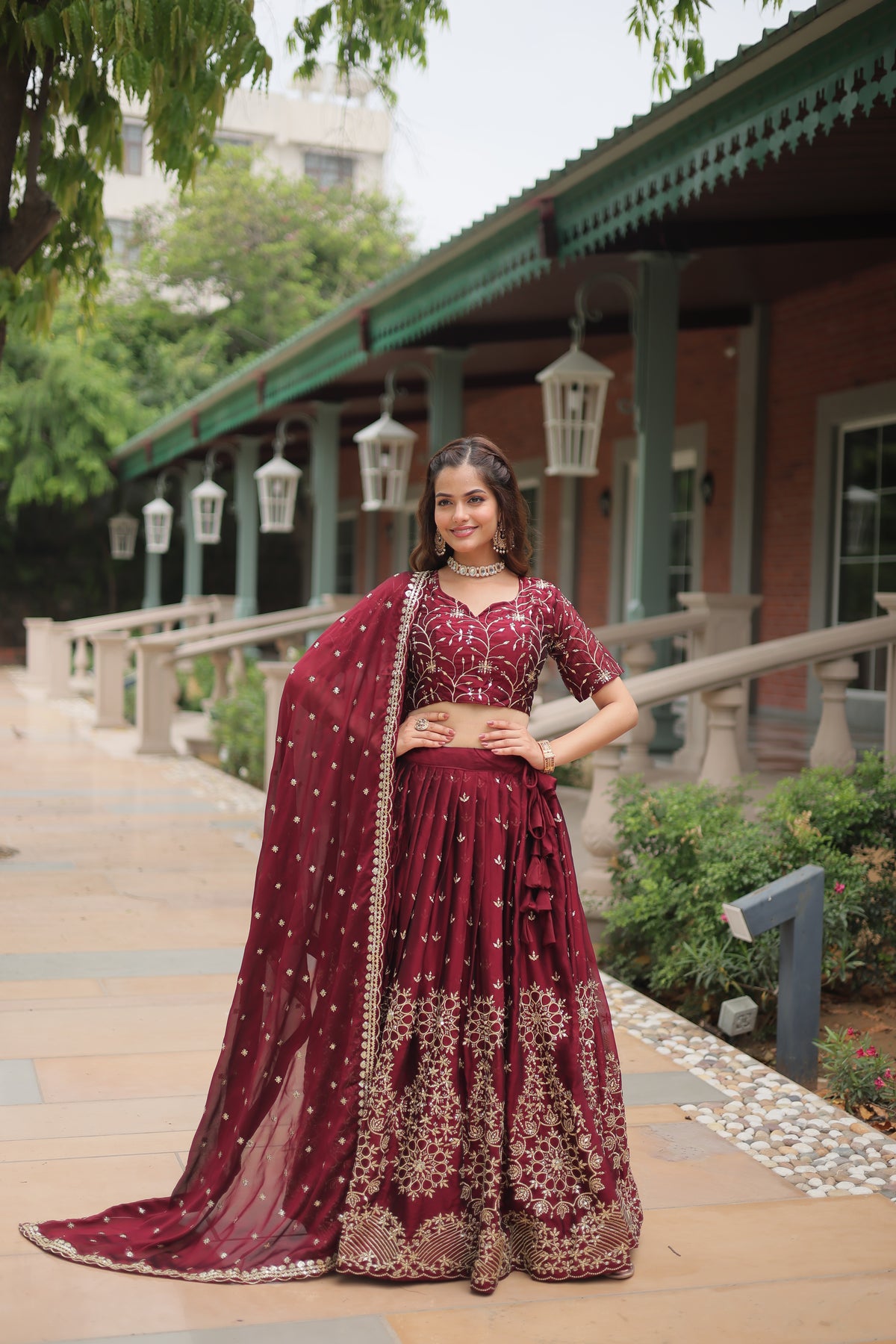 SARSWATI MAROON BEAUTIFUL EMBROIDERED WORK LEHENGA CHOLI WITH DUPATTA