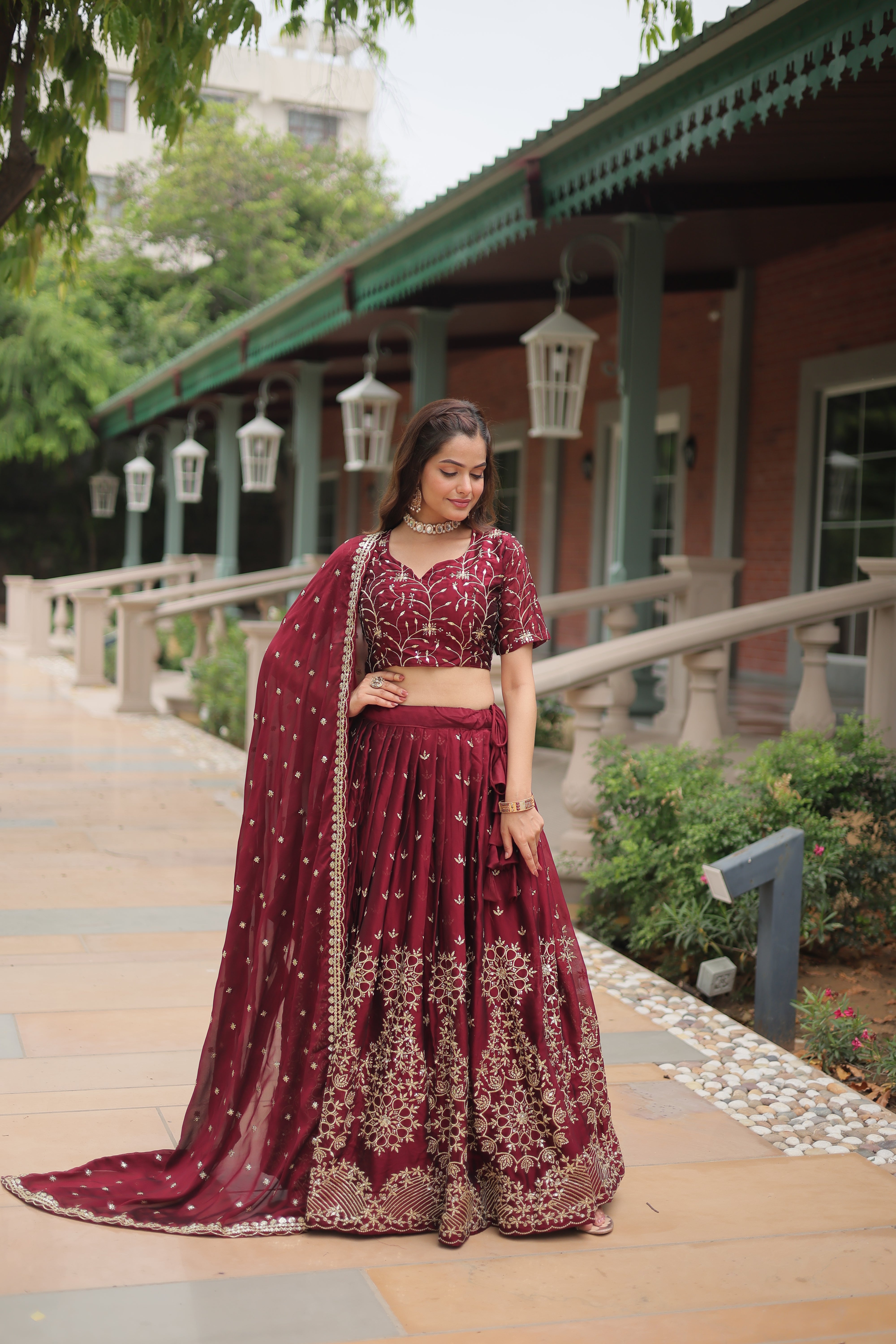 SARSWATI MAROON BEAUTIFUL EMBROIDERED WORK LEHENGA CHOLI WITH DUPATTA