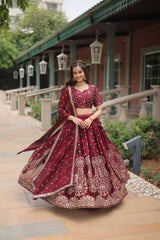 SARSWATI MAROON BEAUTIFUL EMBROIDERED WORK LEHENGA CHOLI WITH DUPATTA