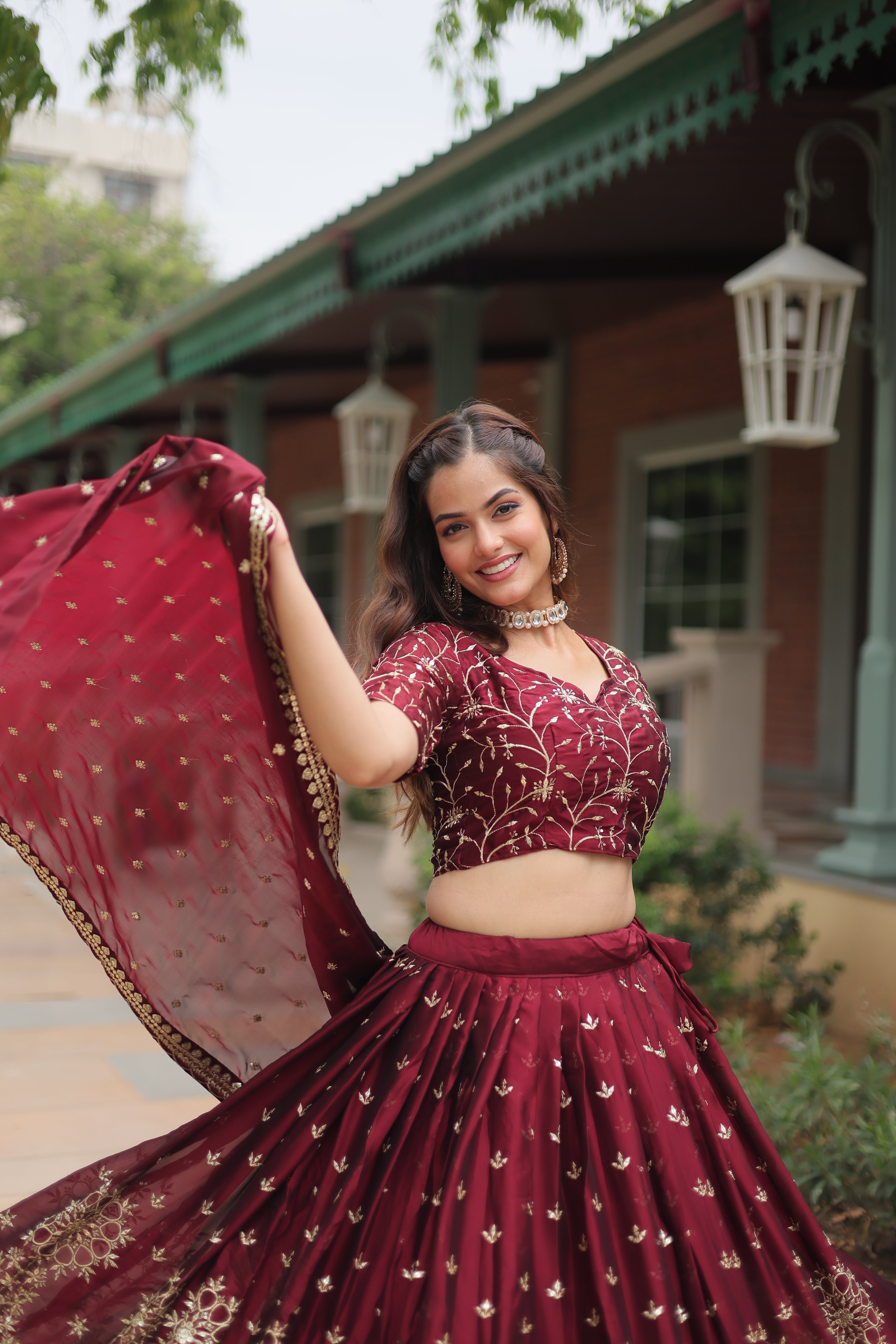 SARSWATI MAROON BEAUTIFUL EMBROIDERED WORK LEHENGA CHOLI WITH DUPATTA