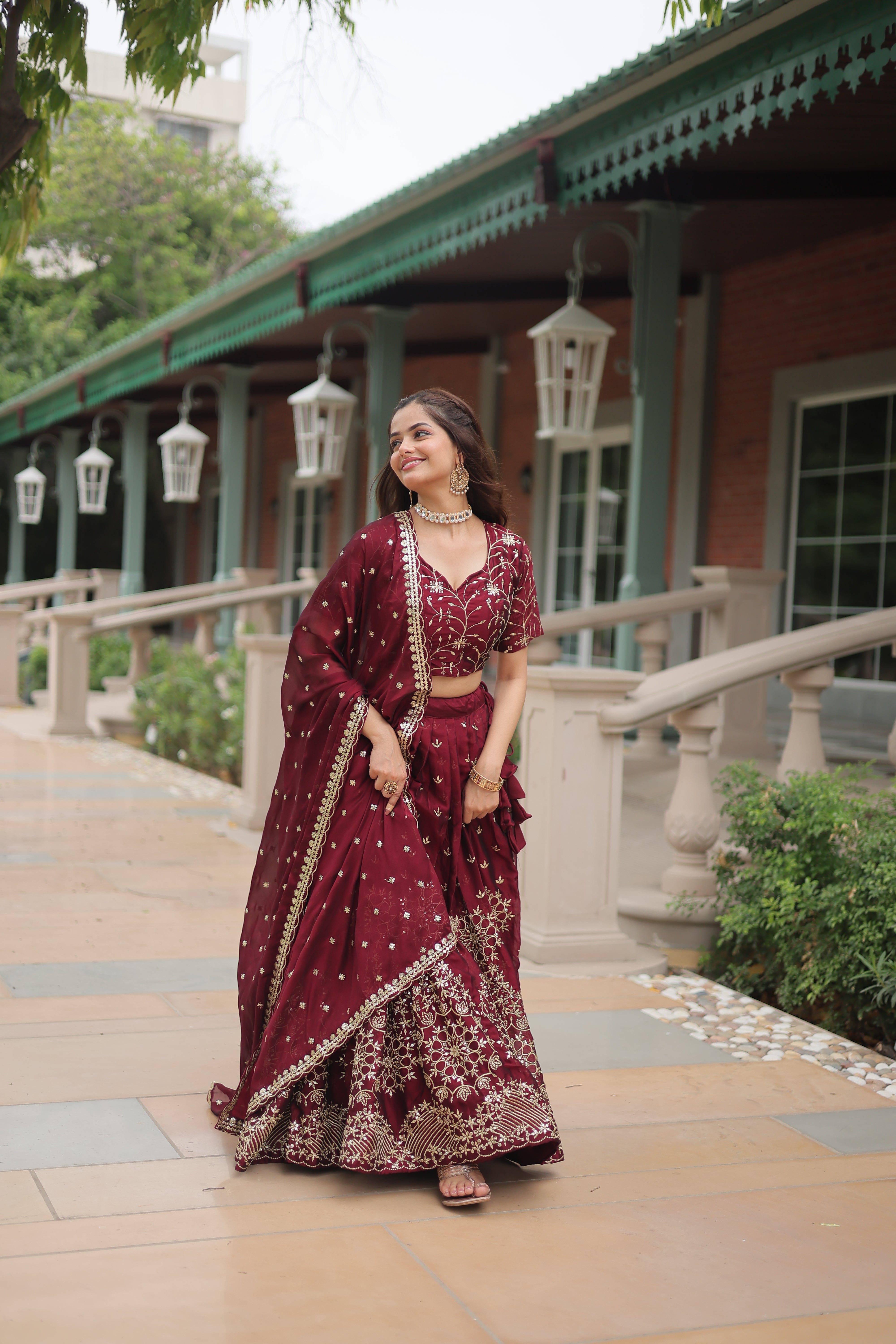 SARSWATI MAROON BEAUTIFUL EMBROIDERED WORK LEHENGA CHOLI WITH DUPATTA