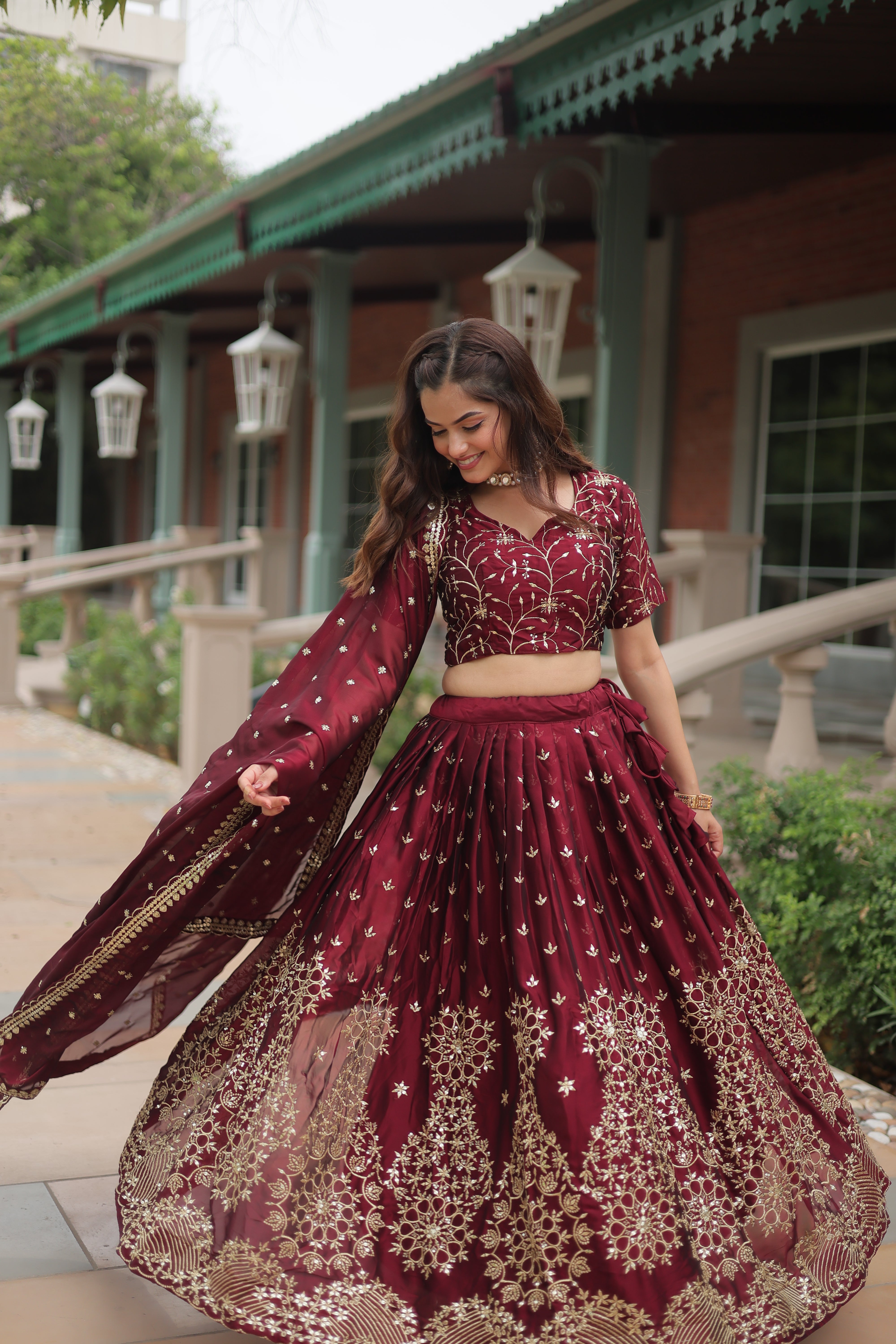 SARSWATI MAROON BEAUTIFUL EMBROIDERED WORK LEHENGA CHOLI WITH DUPATTA