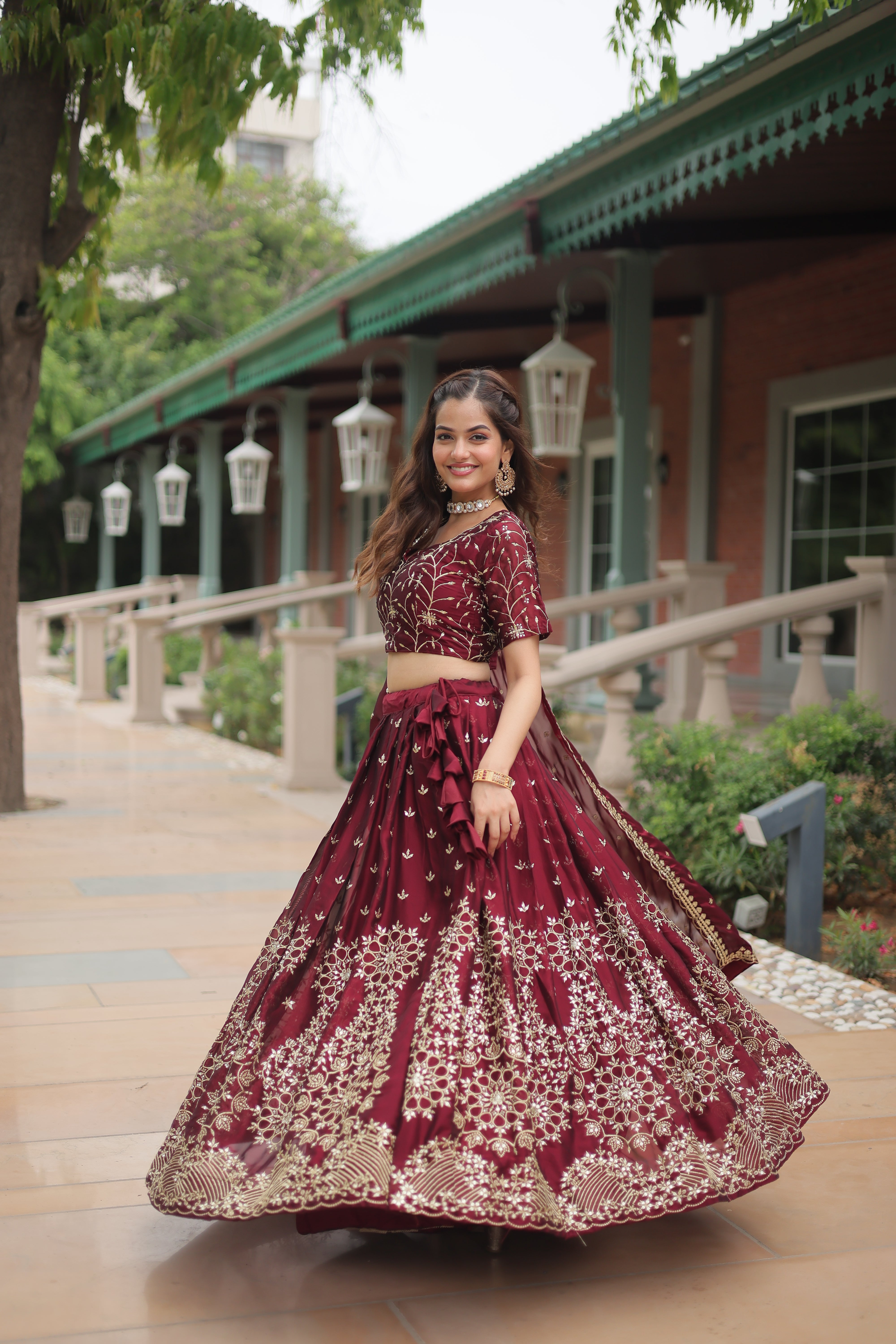 SARSWATI MAROON BEAUTIFUL EMBROIDERED WORK LEHENGA CHOLI WITH DUPATTA