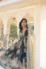 SHIVANI GREEN DIGITAL PRINTED EMBROIDERED GOWN WITH DUPATTA