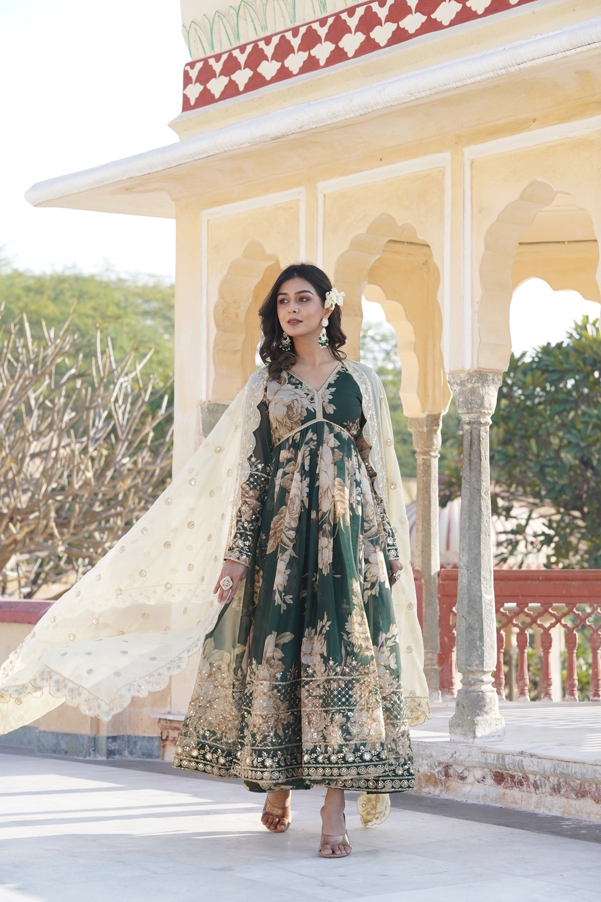 SHIVANI GREEN DIGITAL PRINTED EMBROIDERED GOWN WITH DUPATTA