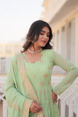 SHREELA PISTA BEAUTIFUL EMBROIDERED WORK GOWN WITH DUPATTA