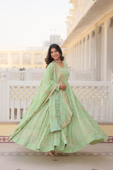 SHREELA PISTA BEAUTIFUL EMBROIDERED WORK GOWN WITH DUPATTA