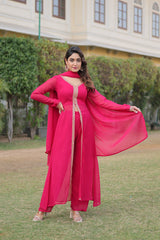 SIYA PINK BEAUTIFUL EMBROIDERED WORK KURTA WITH PANT & DUPATTA SET