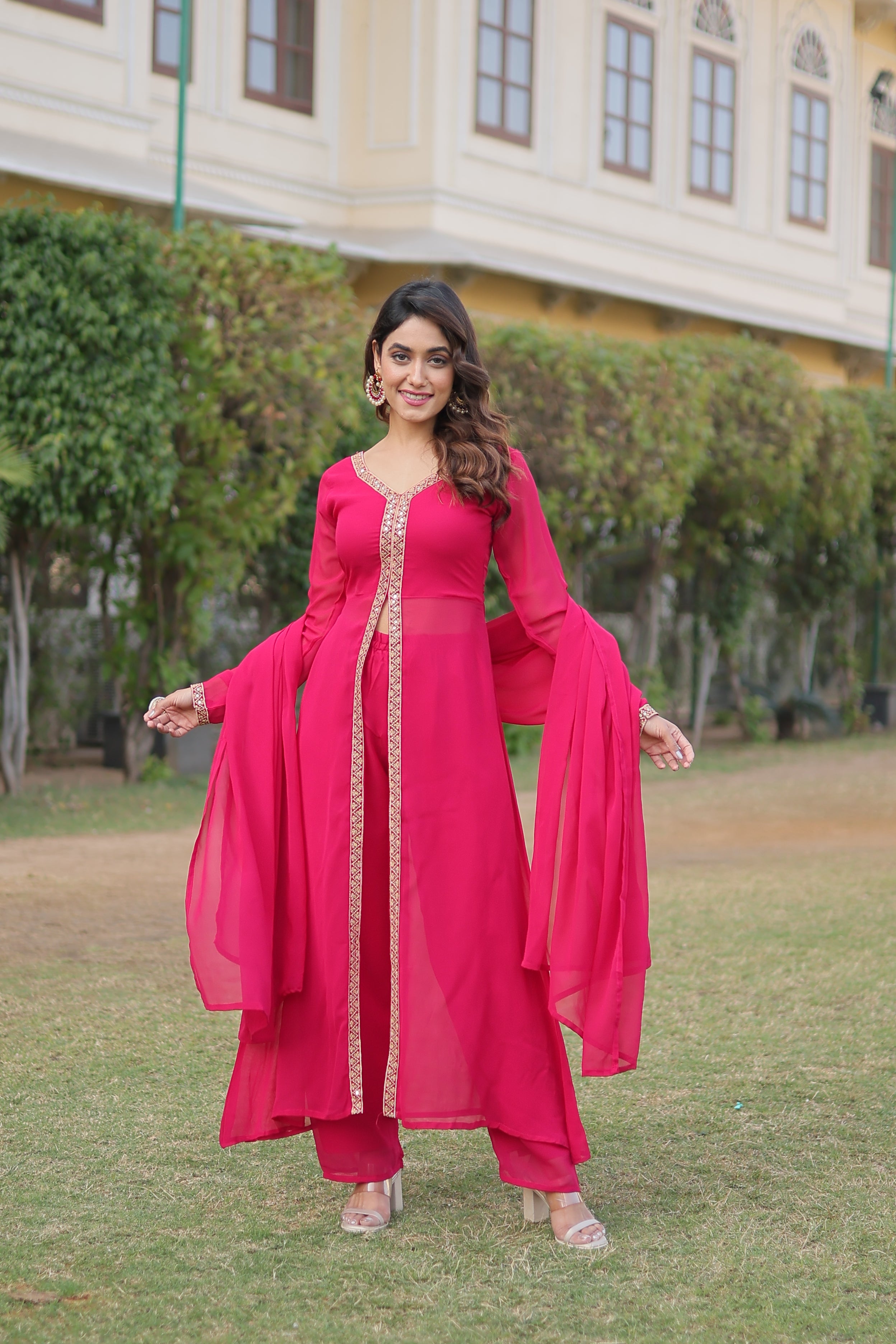 SIYA PINK BEAUTIFUL EMBROIDERED WORK KURTA WITH PANT & DUPATTA SET