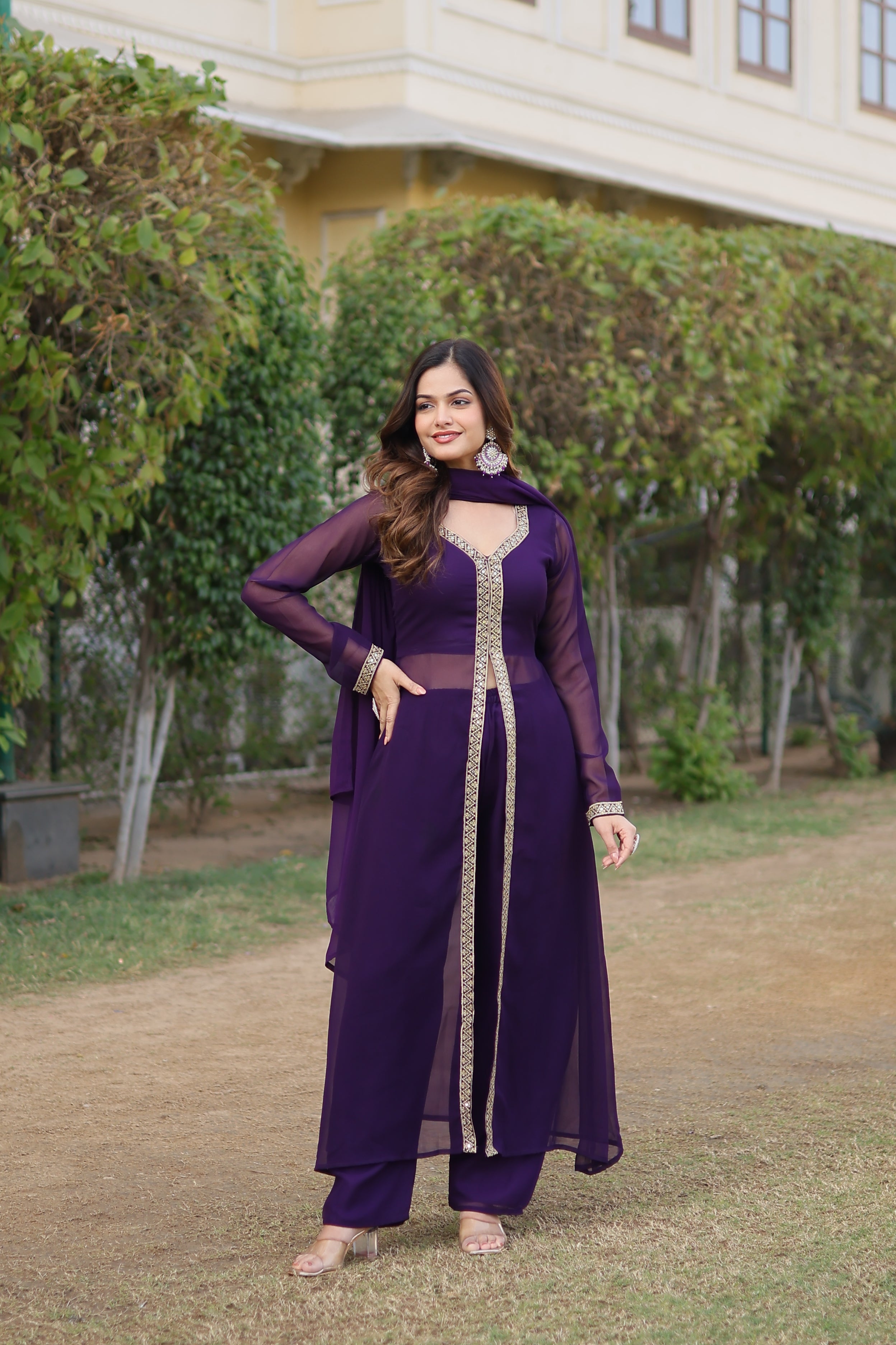 SIYA WINE BEAUTIFUL EMBROIDERED WORK KURTA WITH PANT & DUPATTA SET