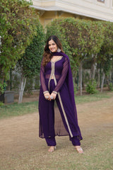 SIYA WINE BEAUTIFUL EMBROIDERED WORK KURTA WITH PANT & DUPATTA SET