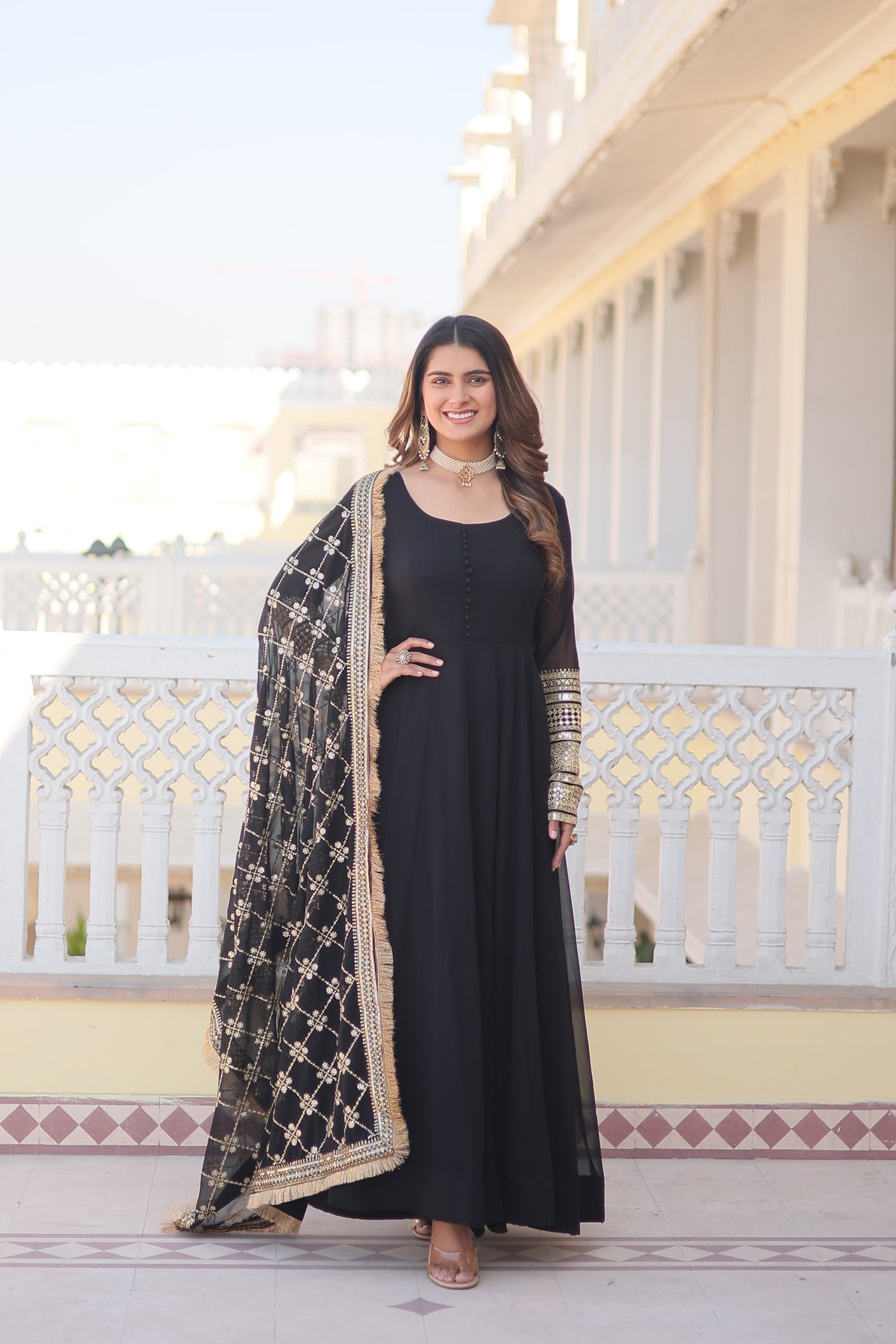 ZOYAL BLACK ATTRACTIVE EMBROIDERED GOWN WITH DUPATTA