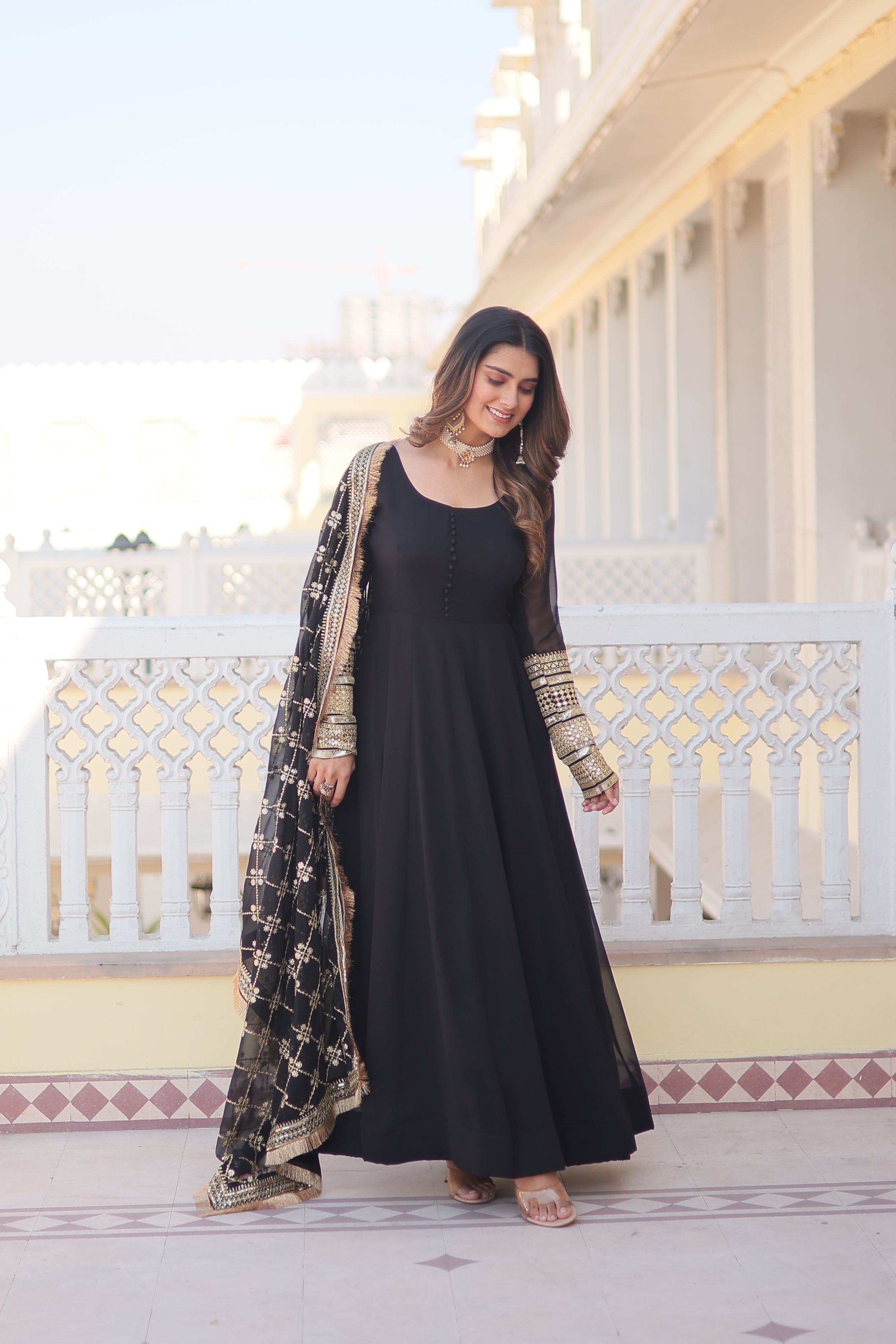 ZOYAL BLACK ATTRACTIVE EMBROIDERED GOWN WITH DUPATTA