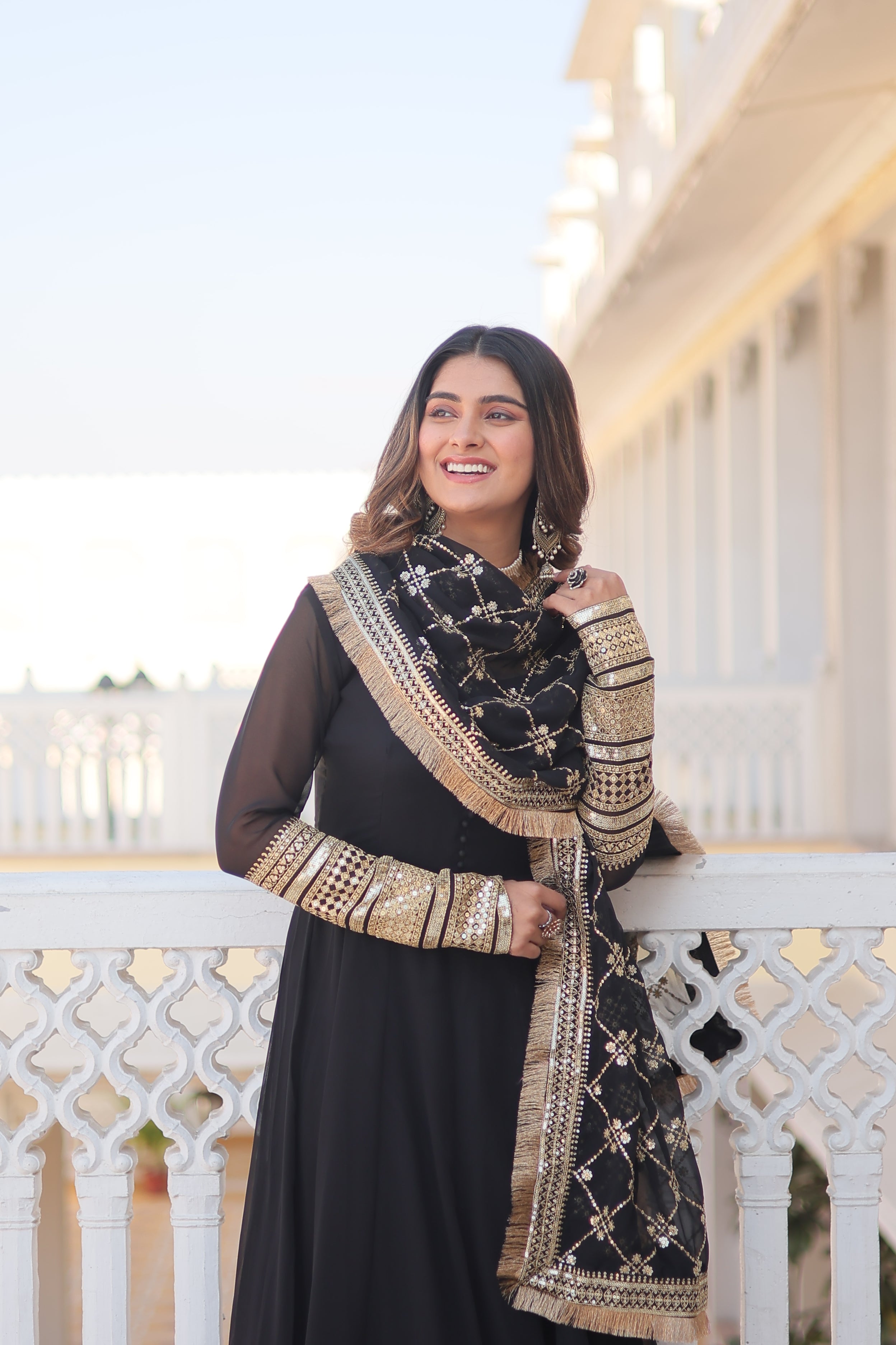 ZOYAL BLACK ATTRACTIVE EMBROIDERED GOWN WITH DUPATTA