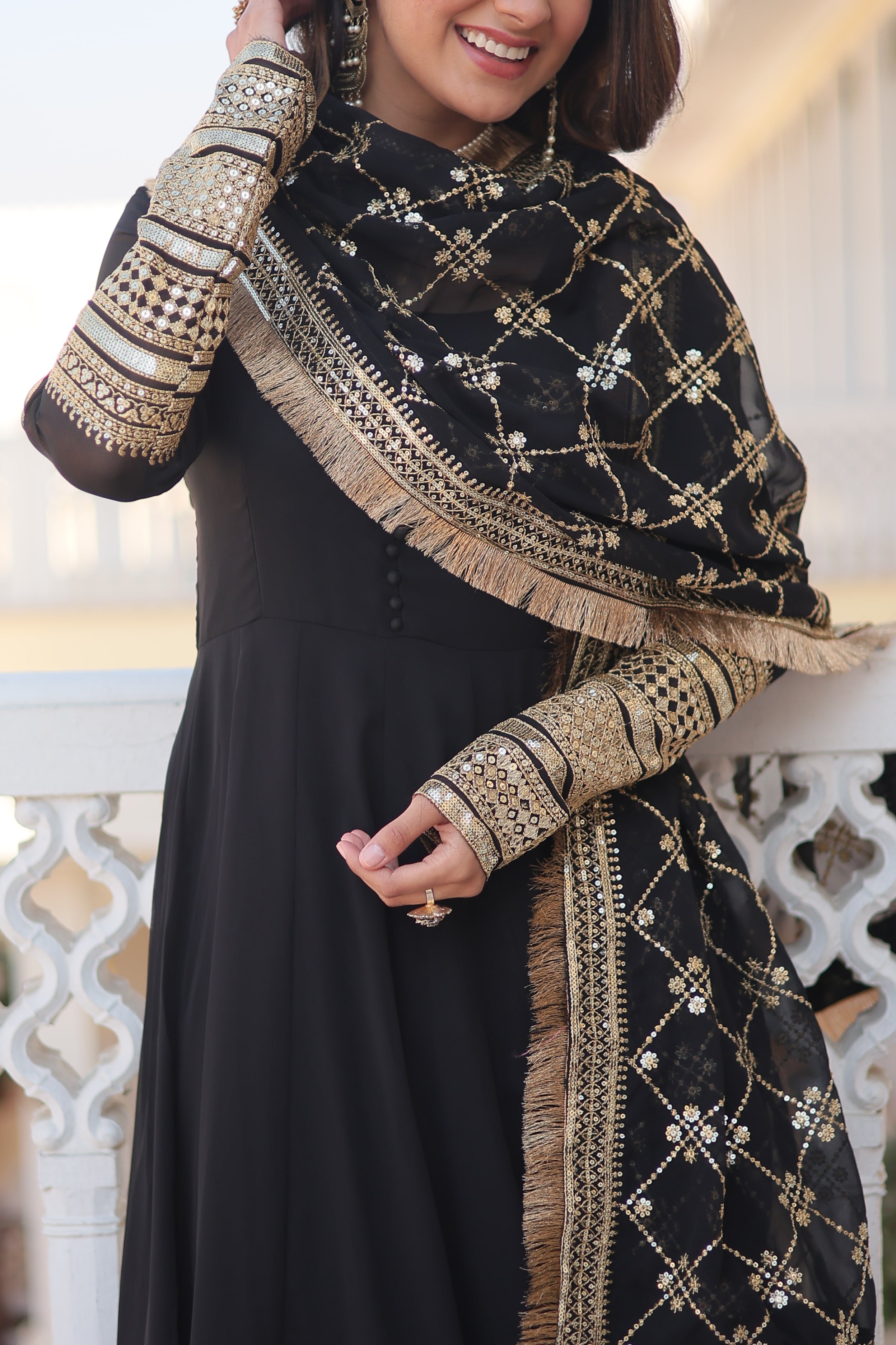 ZOYAL BLACK ATTRACTIVE EMBROIDERED GOWN WITH DUPATTA