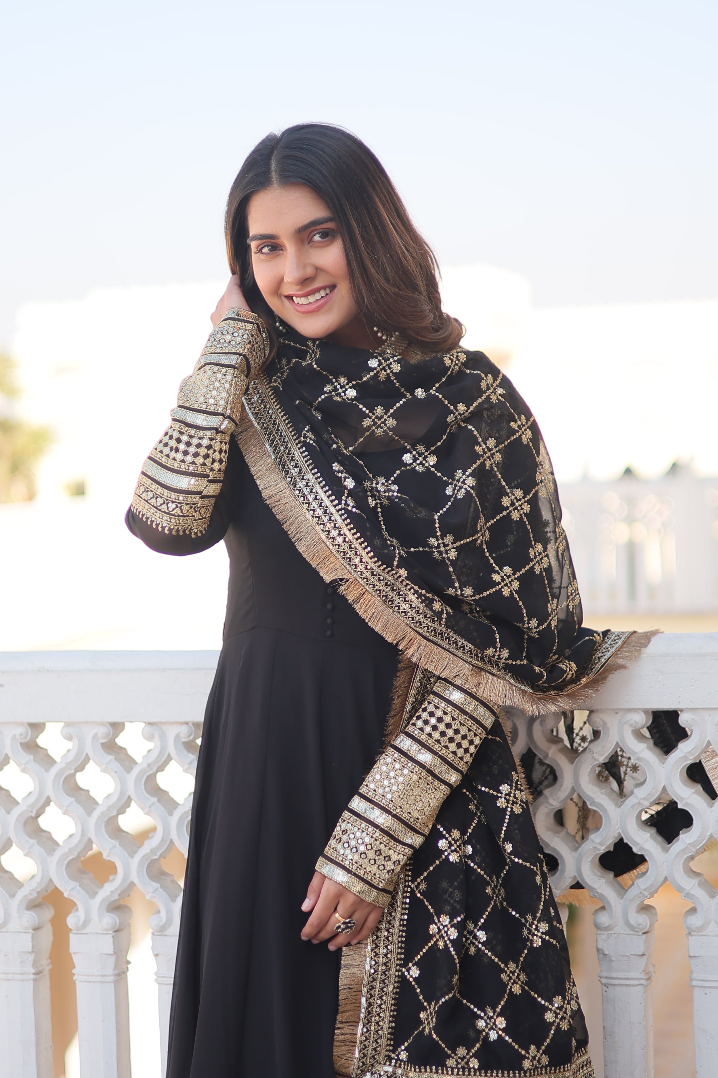 ZOYAL BLACK ATTRACTIVE EMBROIDERED GOWN WITH DUPATTA