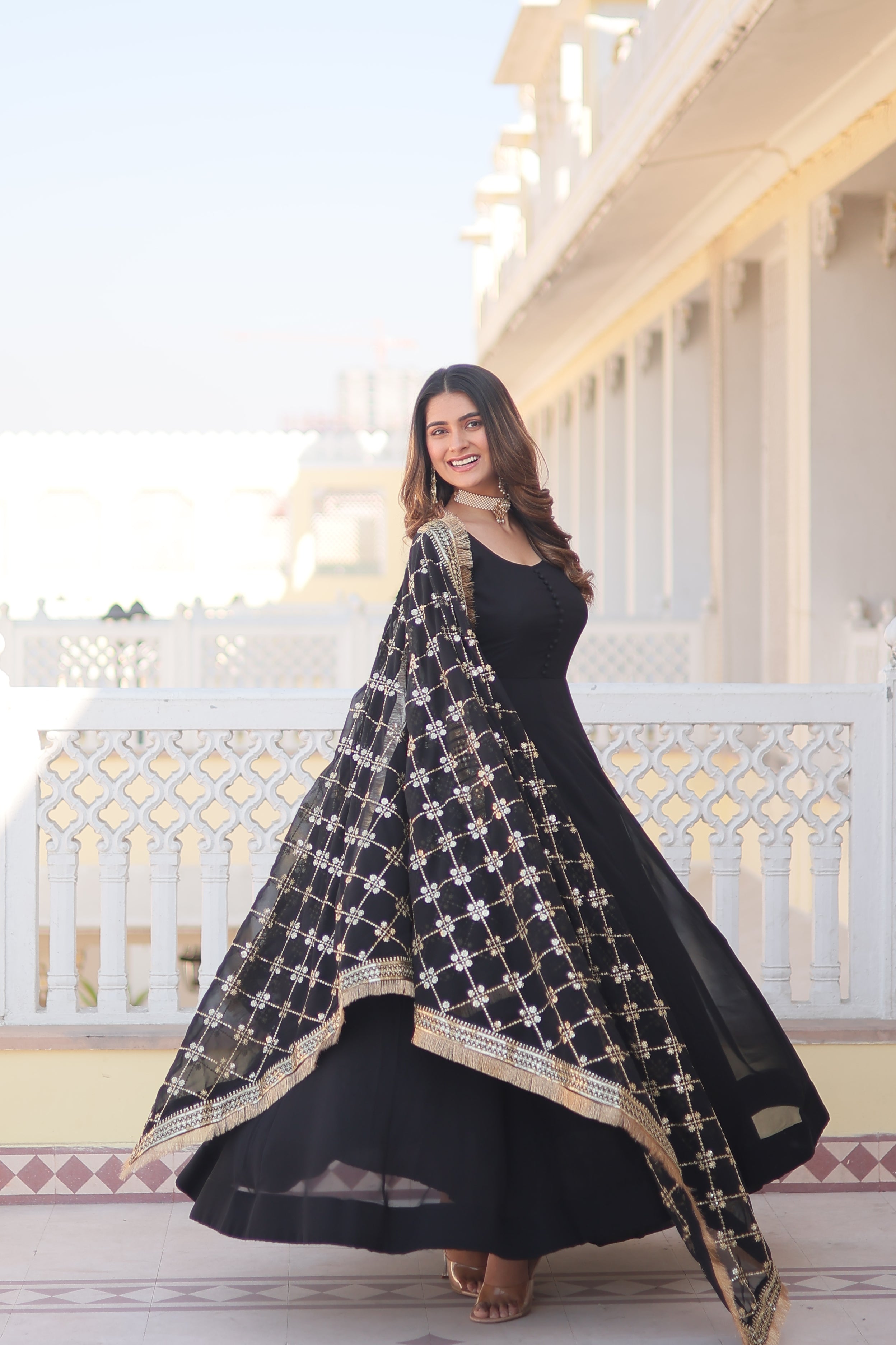 ZOYAL BLACK ATTRACTIVE EMBROIDERED GOWN WITH DUPATTA